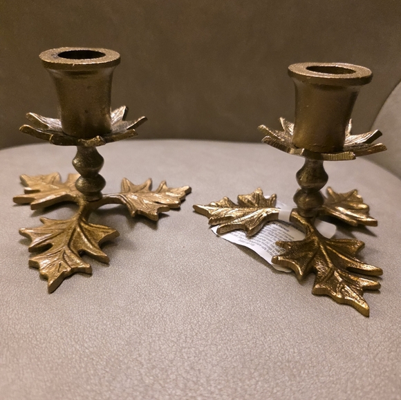 Studio McGee Threshold Botanical Gold Leaf Taper Candle Holders Metal Brass Targ - Picture 3 of 13
